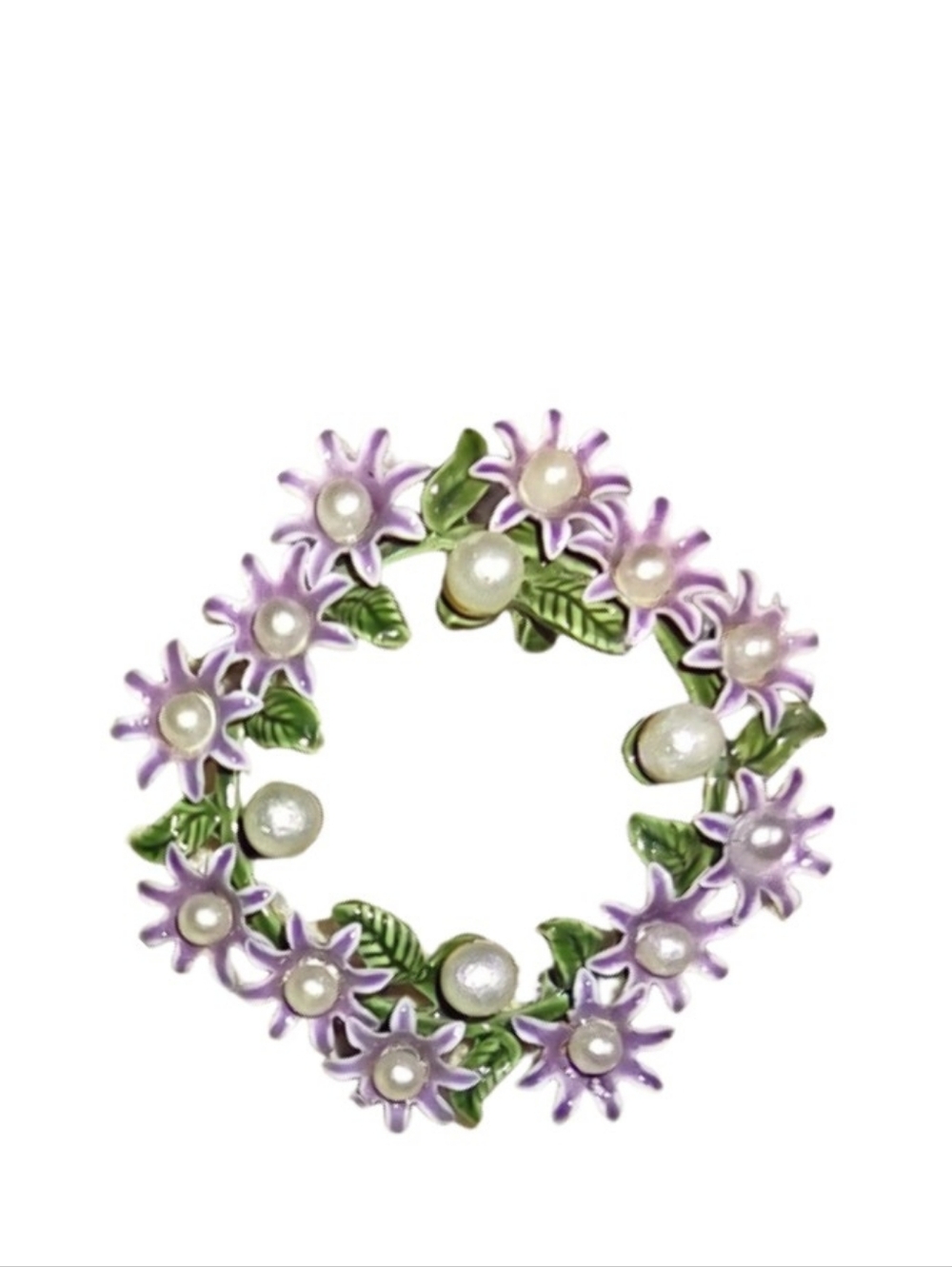 Light Purple Flower Pearl Vintage Round Restored Brooch